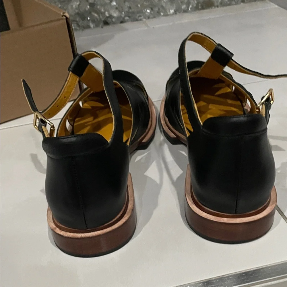Mafalda Black fisherman Leather Flats with Strap - Picture 7 of 11